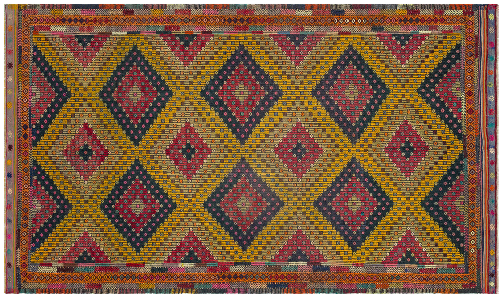 Geometric Over Dyed Kilim Rug 5'5'' x 9'3'' ft 166 x 282 cm