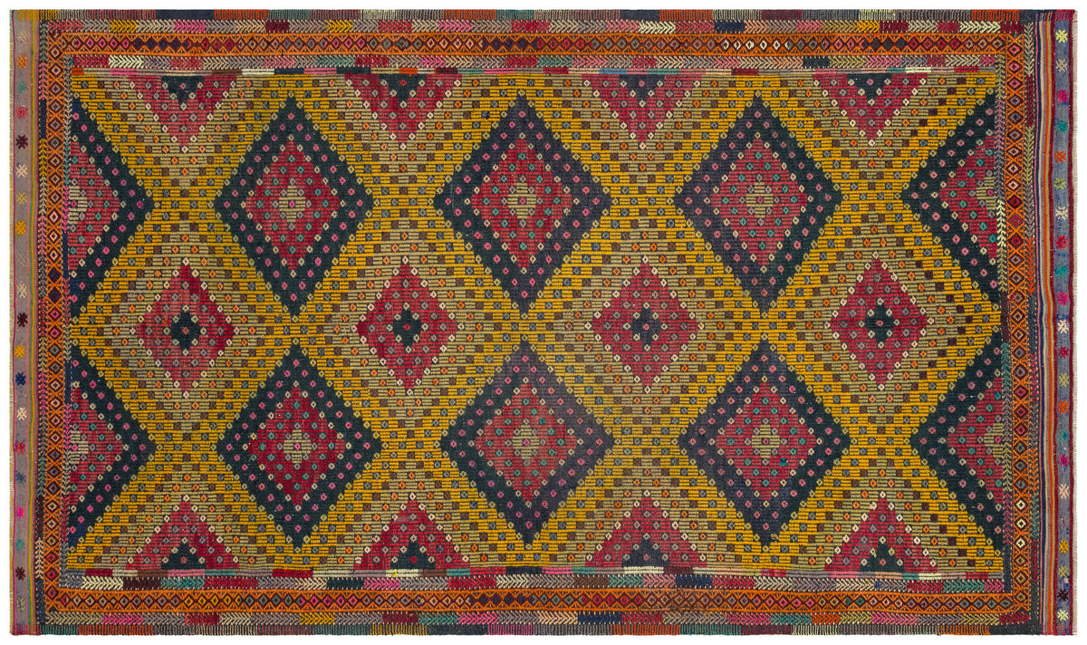 Geometric Over Dyed Kilim Rug 5&#39;5&#39;&#39; x 9&#39;3&#39;&#39; ft 166 x 282 cm