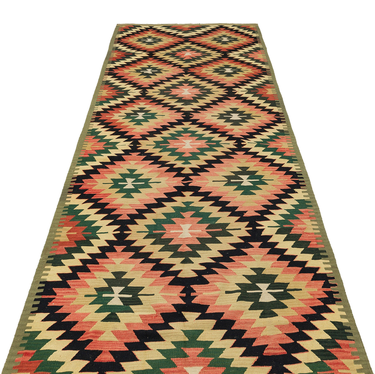 Geometric Over Dyed Kilim Rug 4&#39;3&#39;&#39; x 12&#39;0&#39;&#39; ft 129 x 367 cm
