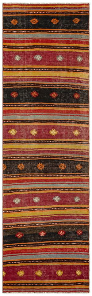 Striped Over Dyed Kilim Rug 2'10'' x 9'7'' ft 86 x 291 cm