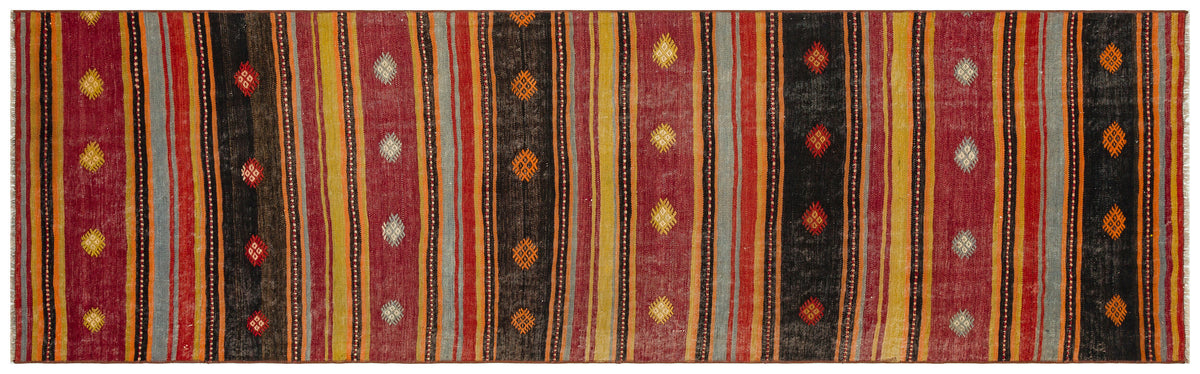 Striped Over Dyed Kilim Rug 2&#39;10&#39;&#39; x 9&#39;7&#39;&#39; ft 86 x 291 cm