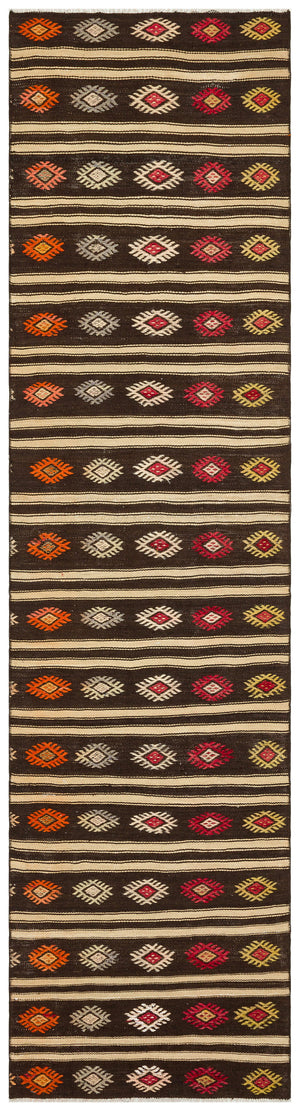 Striped Design Hand Knotted Kilim Runner 2'6'' x 10'3'' ft 76 x 312 cm