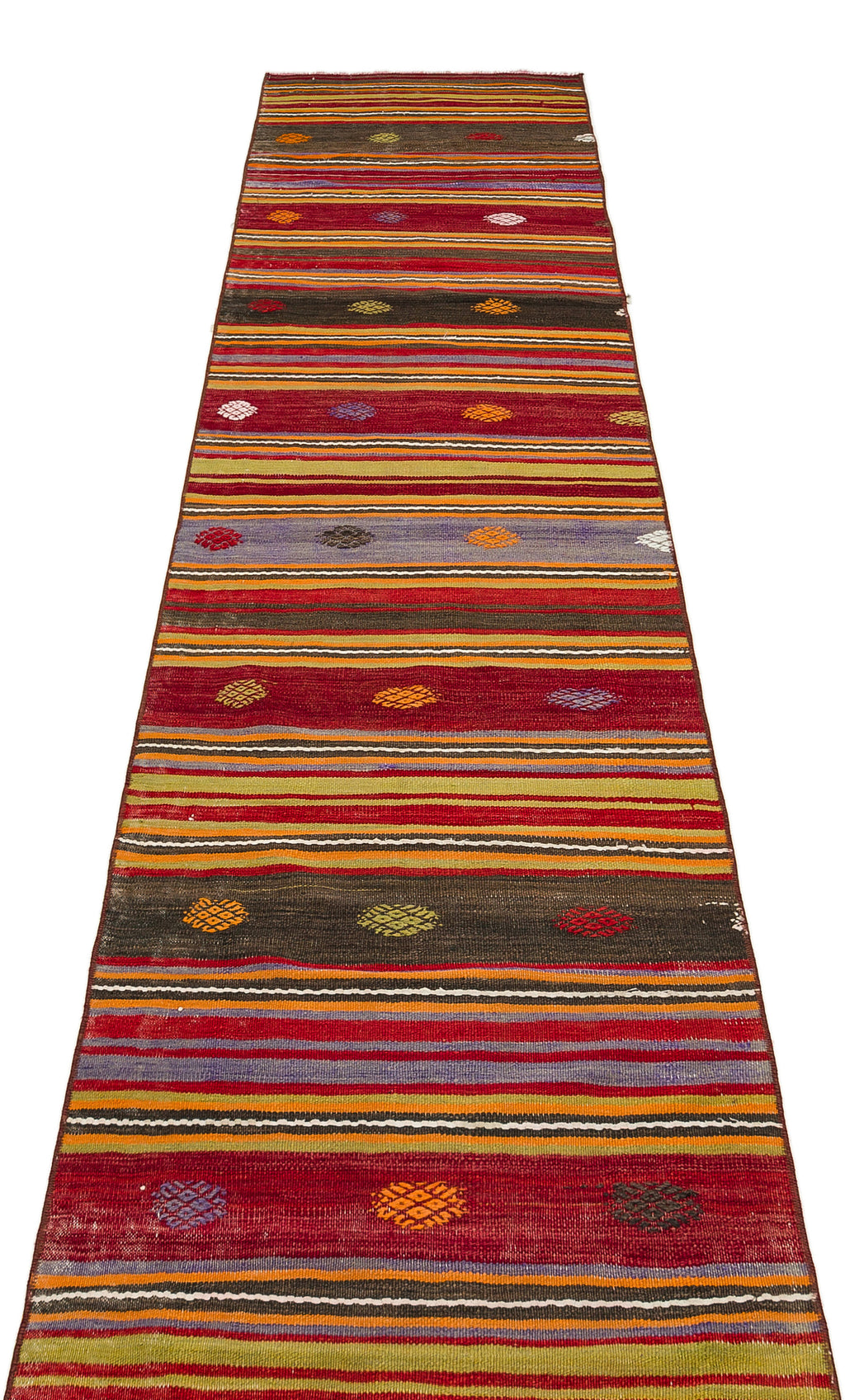 Striped Design Hand Knotted Kilim Runner 2'4'' x 10'11'' ft 72 x 334 cm