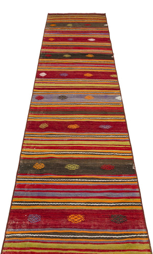 Striped Design Hand Knotted Kilim Runner 2'4'' x 10'11'' ft 72 x 334 cm