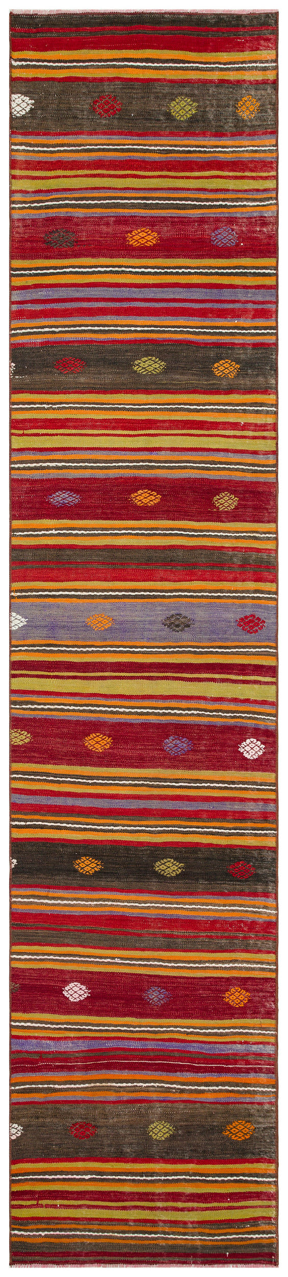 Striped Design Hand Knotted Kilim Runner 2&#39;4&#39;&#39; x 10&#39;11&#39;&#39; ft 72 x 334 cm