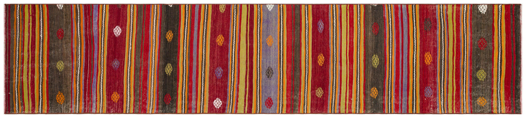 Striped Design Hand Knotted Kilim Runner 2'4'' x 10'11'' ft 72 x 334 cm