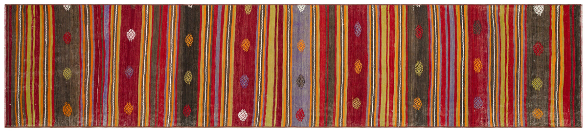 Striped Design Hand Knotted Kilim Runner 2&#39;4&#39;&#39; x 10&#39;11&#39;&#39; ft 72 x 334 cm