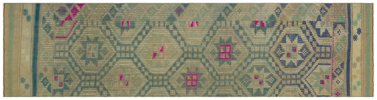 Geometric Design Hand Knotted Kilim Runner 2&#39;9&#39;&#39; x 10&#39;3&#39;&#39; ft 85 x 313 cm