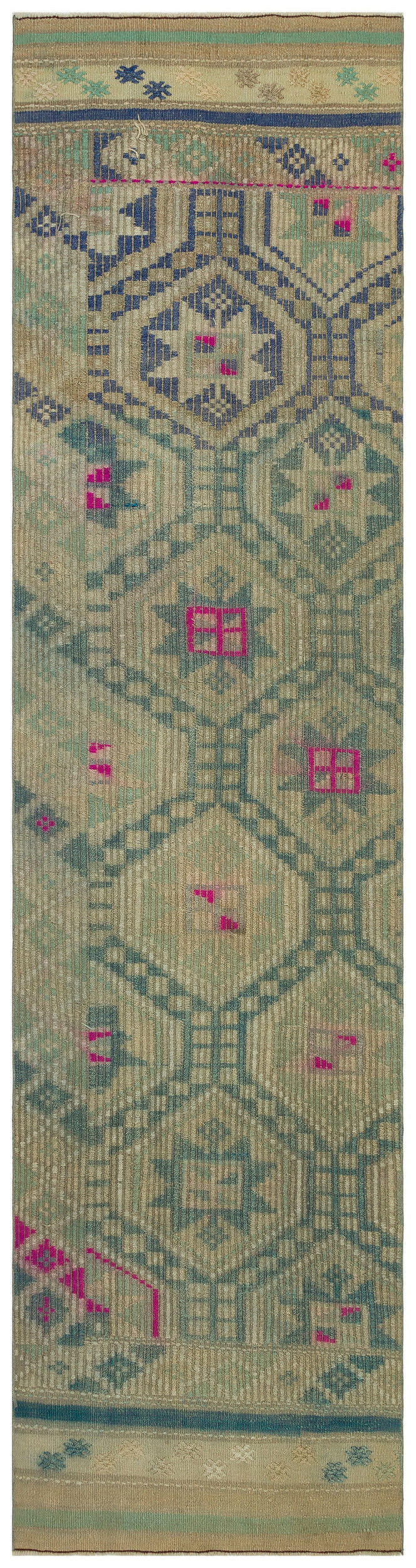 Geometric Design Hand Knotted Kilim Runner 2&#39;9&#39;&#39; x 10&#39;3&#39;&#39; ft 85 x 313 cm