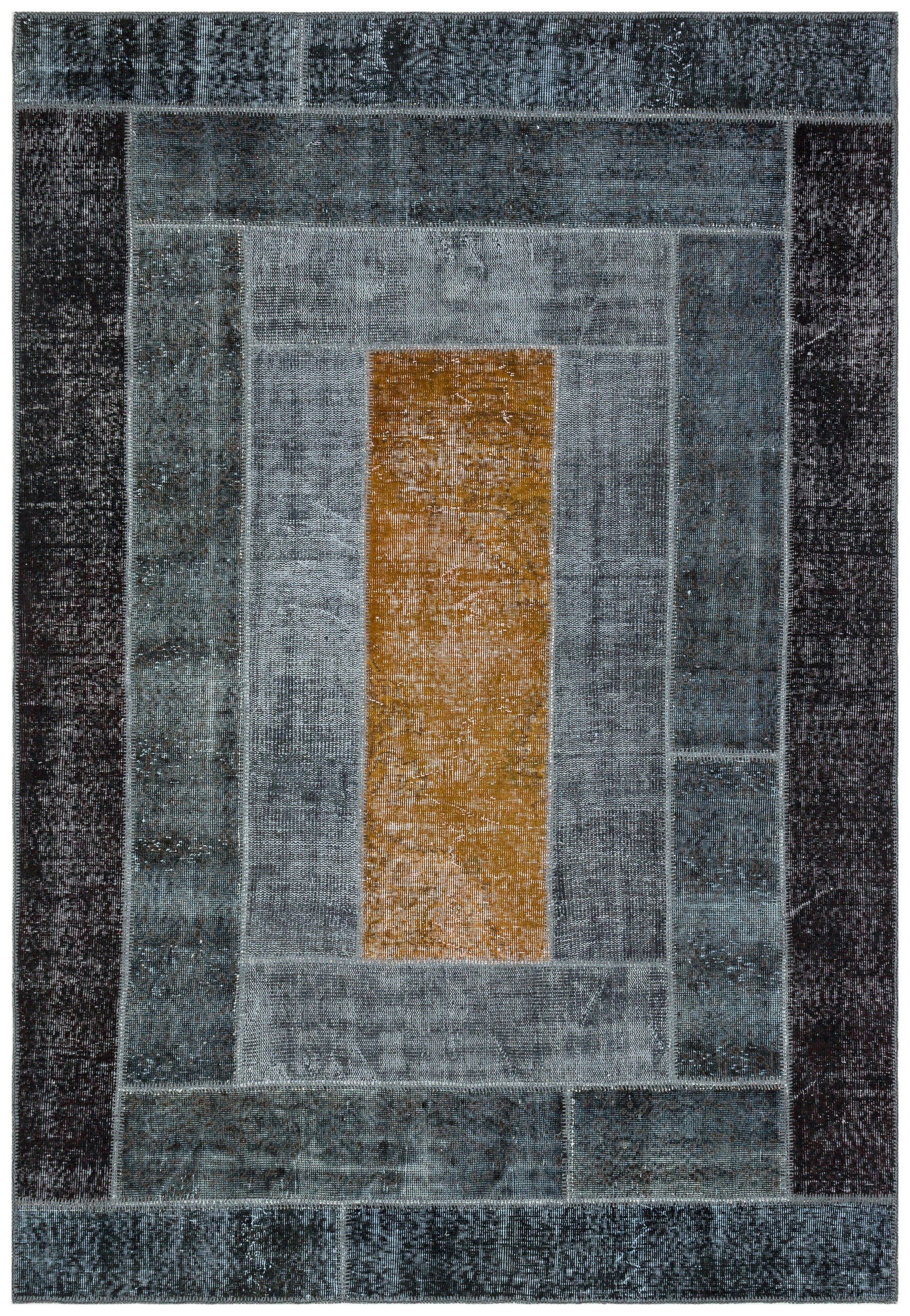 Gray Over Dyed Patchwork Unique Rug 6'3'' x 9'1'' ft 190 x 276 cm