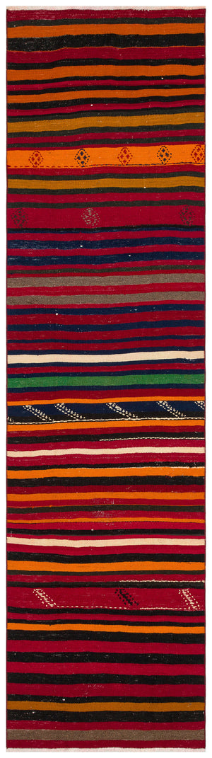 Striped Over Dyed Kilim Rug 2'8'' x 9'10'' ft 82 x 299 cm