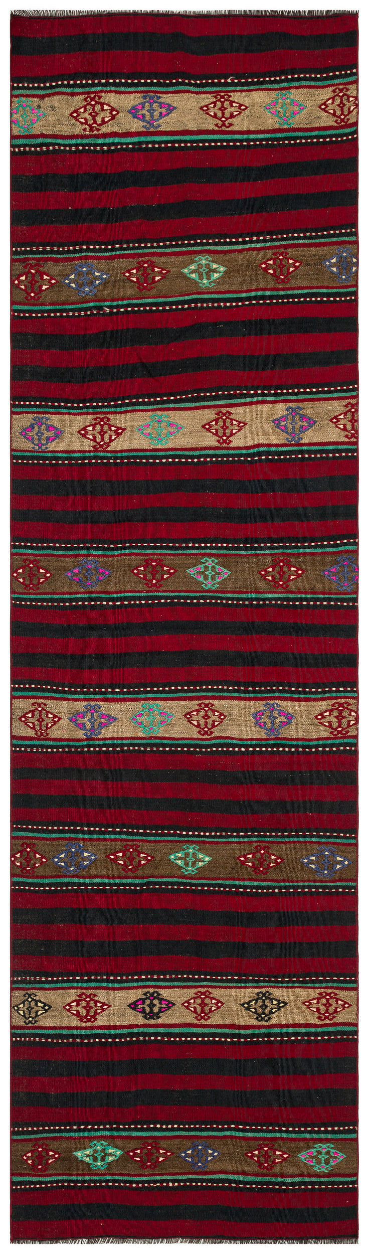Striped Design Hand Knotted Kilim Runner 2'11'' x 10'2'' ft 90 x 311 cm