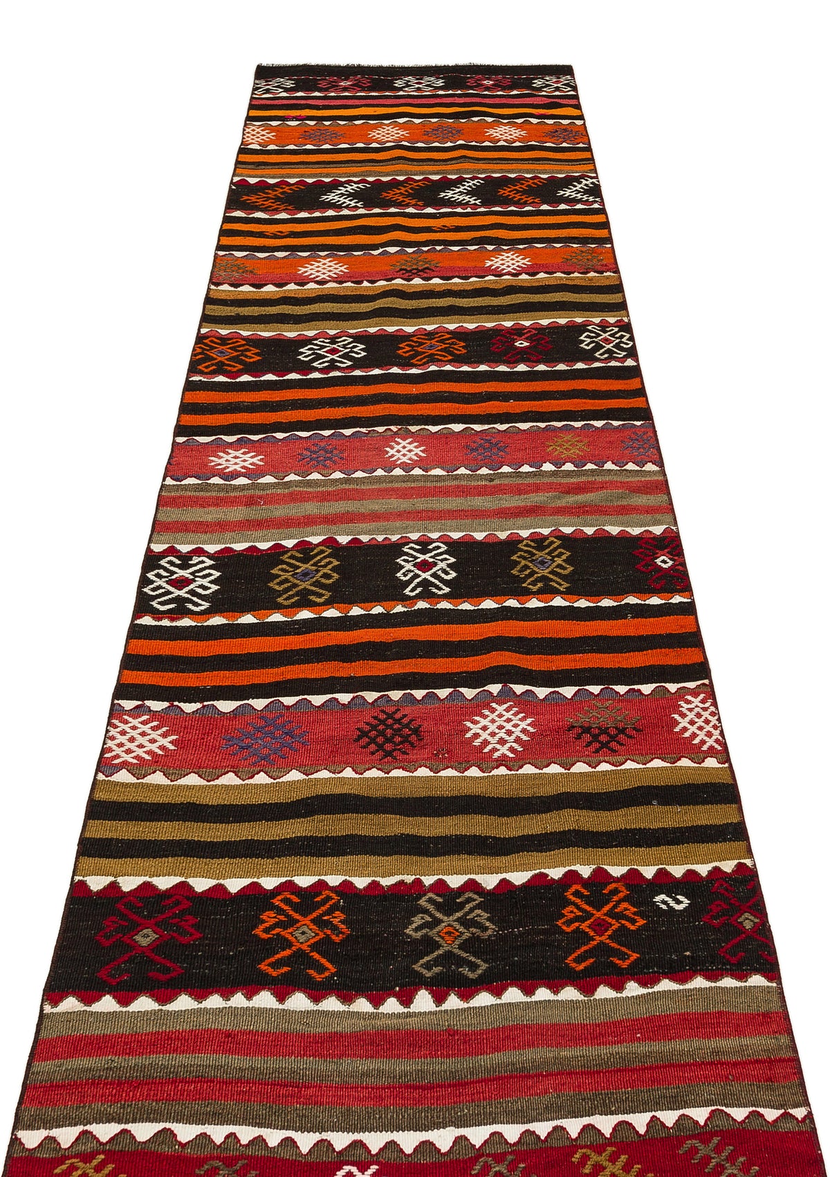 Striped Design Hand Knotted Kilim Runner 2&#39;9&#39;&#39; x 11&#39;7&#39;&#39; ft 84 x 352 cm