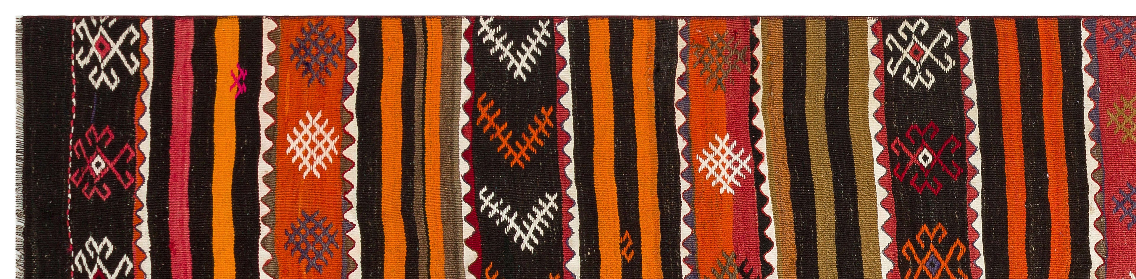 Striped Design Hand Knotted Kilim Runner 2'9'' x 11'7'' ft 84 x 352 cm
