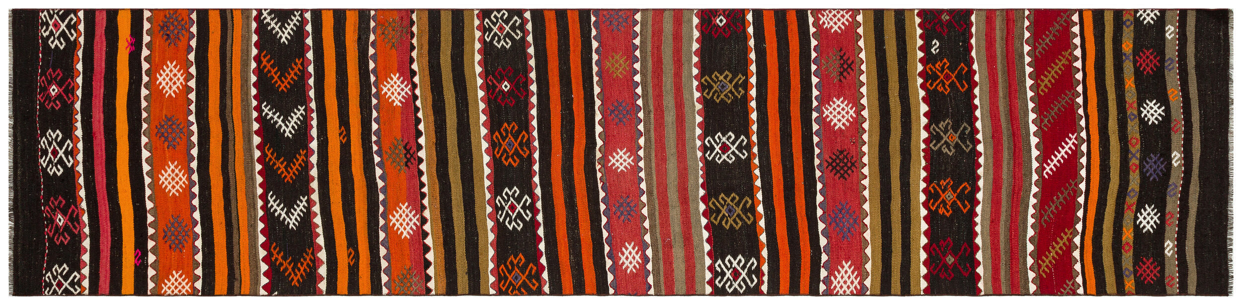 Striped Design Hand Knotted Kilim Runner 2'9'' x 11'7'' ft 84 x 352 cm