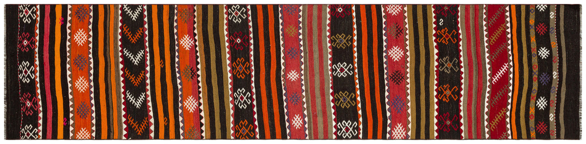 Striped Design Hand Knotted Kilim Runner 2&#39;9&#39;&#39; x 11&#39;7&#39;&#39; ft 84 x 352 cm