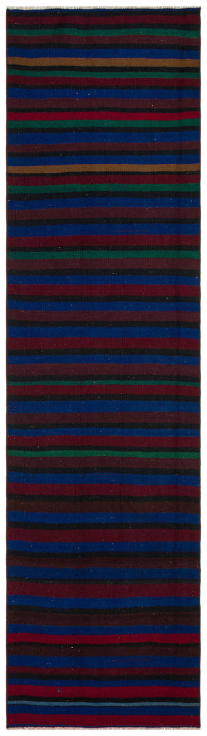 Striped Over Dyed Kilim Rug 2'8'' x 9'9'' ft 81 x 298 cm