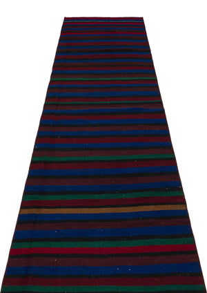 Striped Over Dyed Kilim Rug 2'8'' x 9'9'' ft 81 x 298 cm