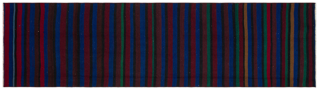 Striped Over Dyed Kilim Rug 2'8'' x 9'9'' ft 81 x 298 cm