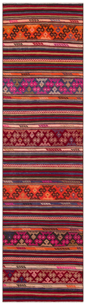 Geometric Over Dyed Kilim Rug 2'7'' x 9'9'' ft 80 x 297 cm