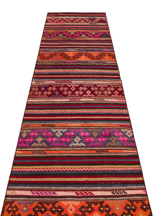 Geometric Over Dyed Kilim Rug 2'7'' x 9'9'' ft 80 x 297 cm