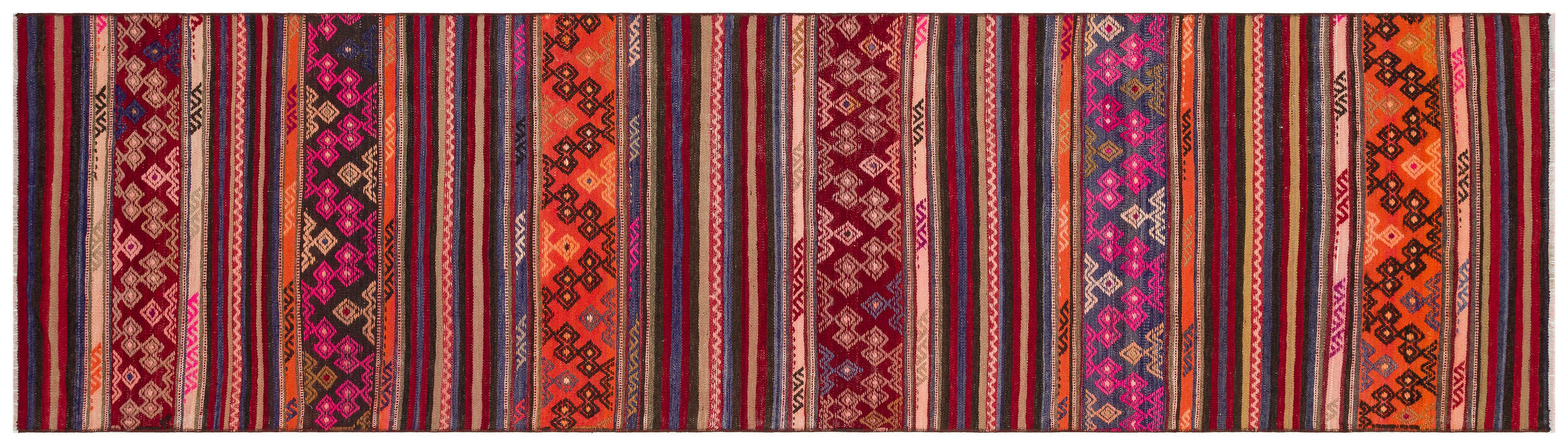 Geometric Over Dyed Kilim Rug 2'7'' x 9'9'' ft 80 x 297 cm