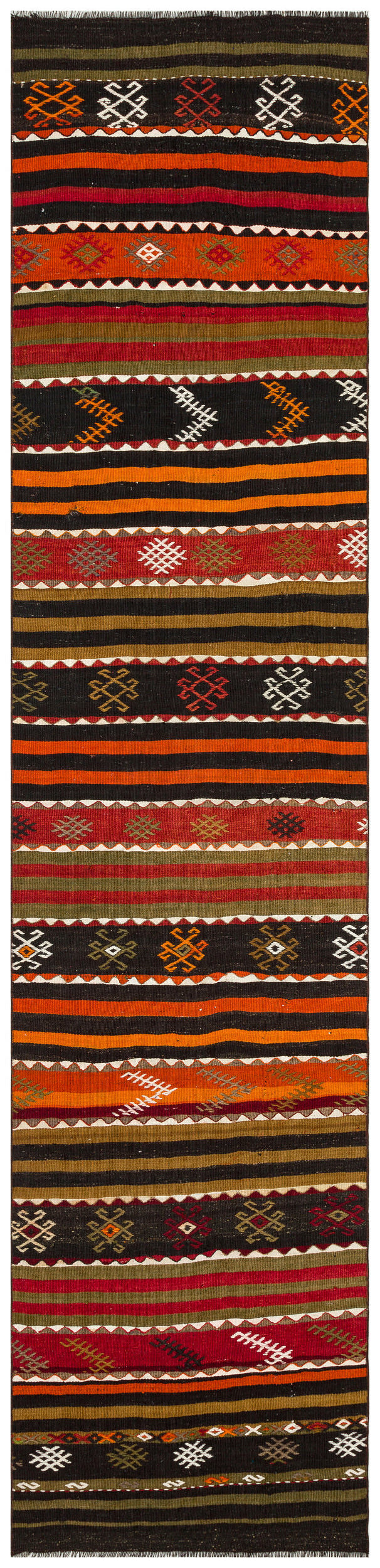 Geometric Design Hand Knotted Kilim Runner 2&#39;9&#39;&#39; x 11&#39;10&#39;&#39; ft 83 x 360 cm