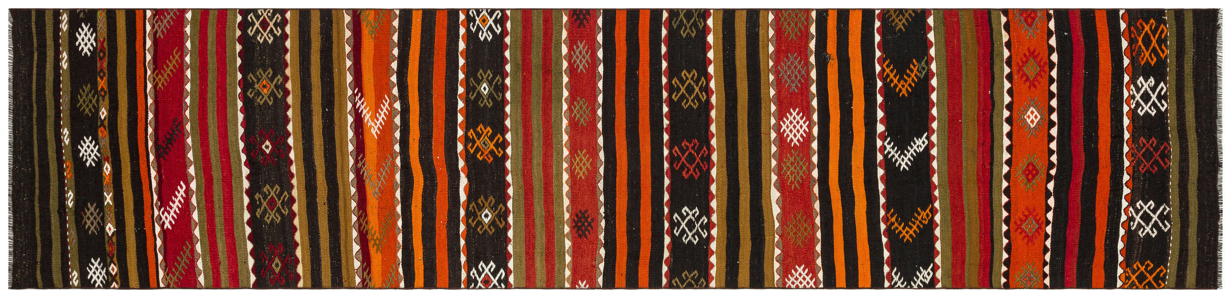 Geometric Design Hand Knotted Kilim Runner 2'9'' x 11'10'' ft 83 x 360 cm
