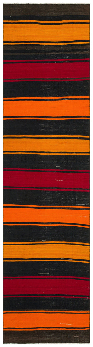 Striped Over Dyed Kilim Rug 2'7'' x 9'11'' ft 80 x 301 cm