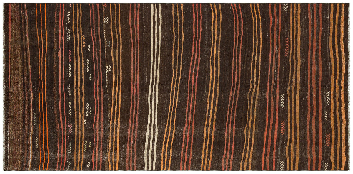 Striped Over Dyed Kilim Rug 4&#39;6&#39;&#39; x 8&#39;12&#39;&#39; ft 137 x 274 cm