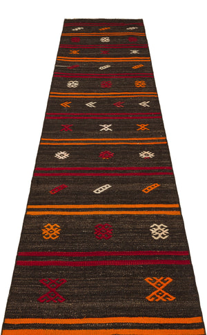 Striped Design Hand Knotted Kilim Runner 2'5'' x 11'3'' ft 73 x 343 cm