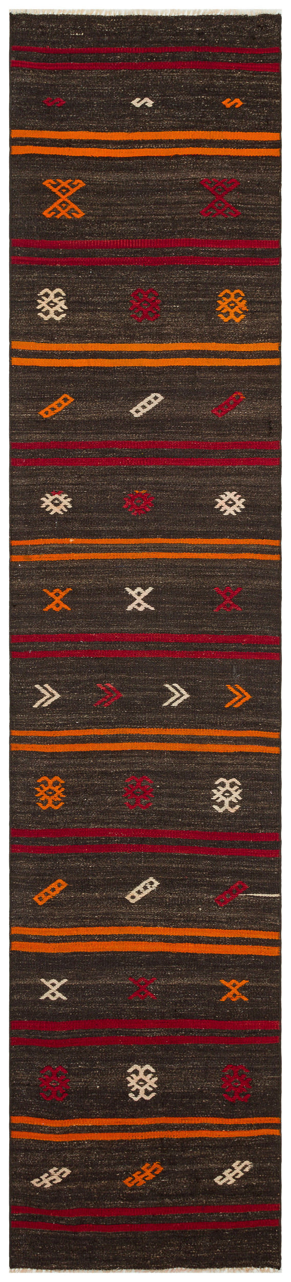 Striped Design Hand Knotted Kilim Runner 2'5'' x 11'3'' ft 73 x 343 cm