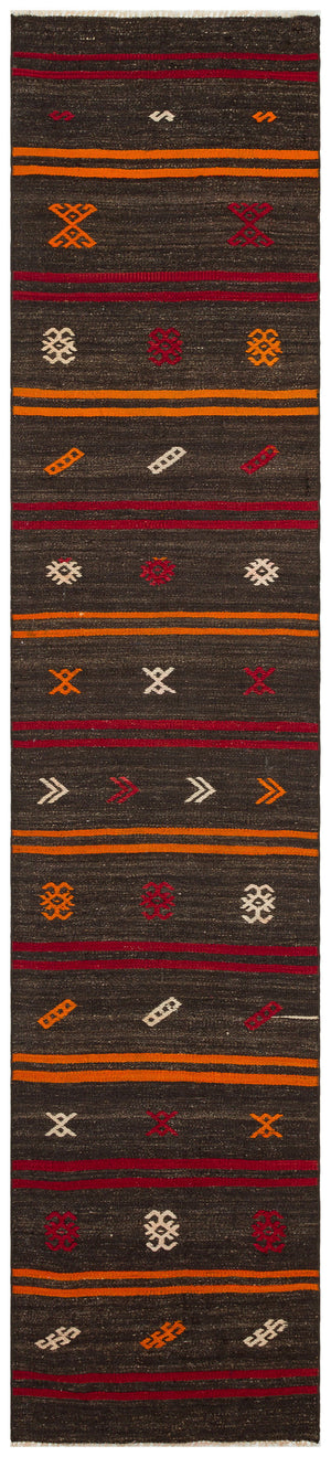 Striped Design Hand Knotted Kilim Runner 2'5'' x 11'3'' ft 73 x 343 cm