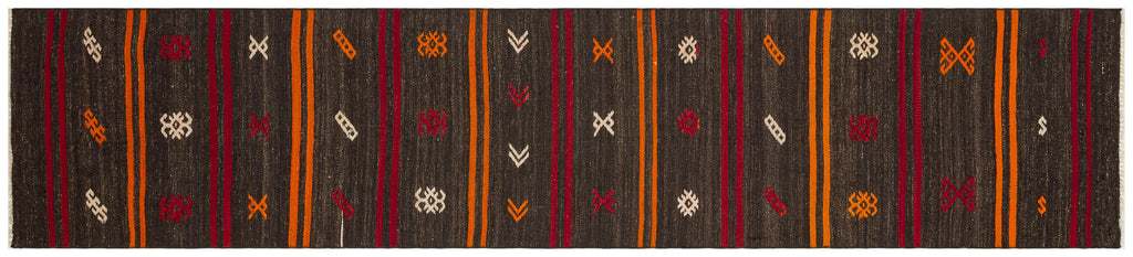 Striped Design Hand Knotted Kilim Runner 2'5'' x 11'3'' ft 73 x 343 cm