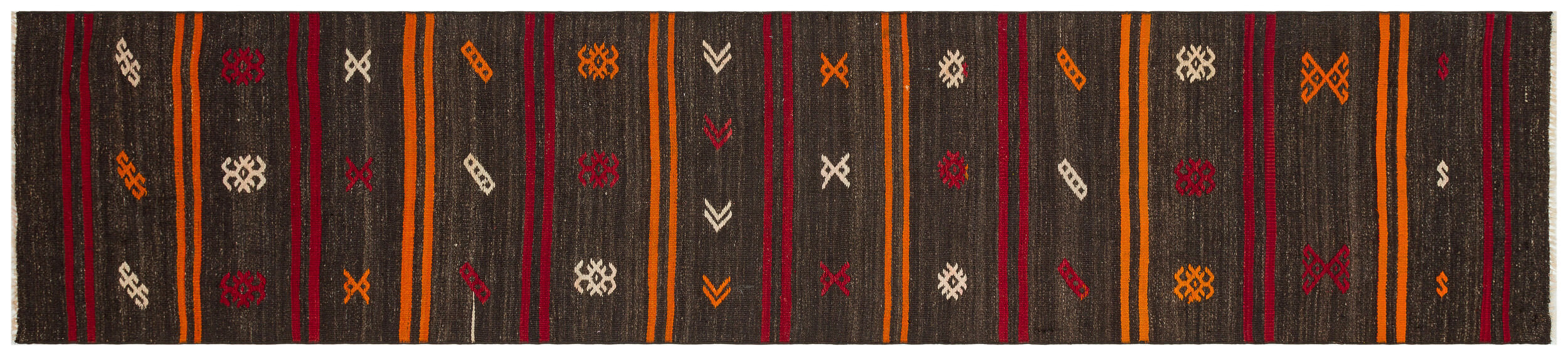 Striped Design Hand Knotted Kilim Runner 2'5'' x 11'3'' ft 73 x 343 cm