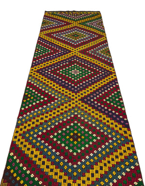 Geometric Over Dyed Kilim Rug 3'1'' x 11'3'' ft 93 x 344 cm