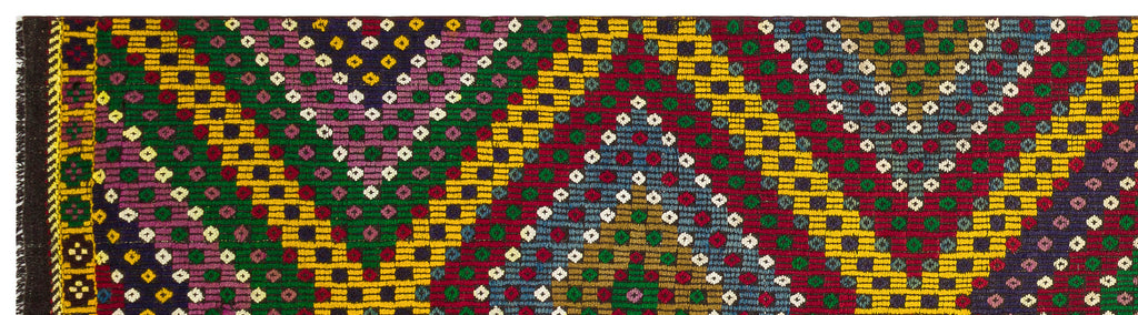 Geometric Over Dyed Kilim Rug 3'1'' x 11'3'' ft 93 x 344 cm