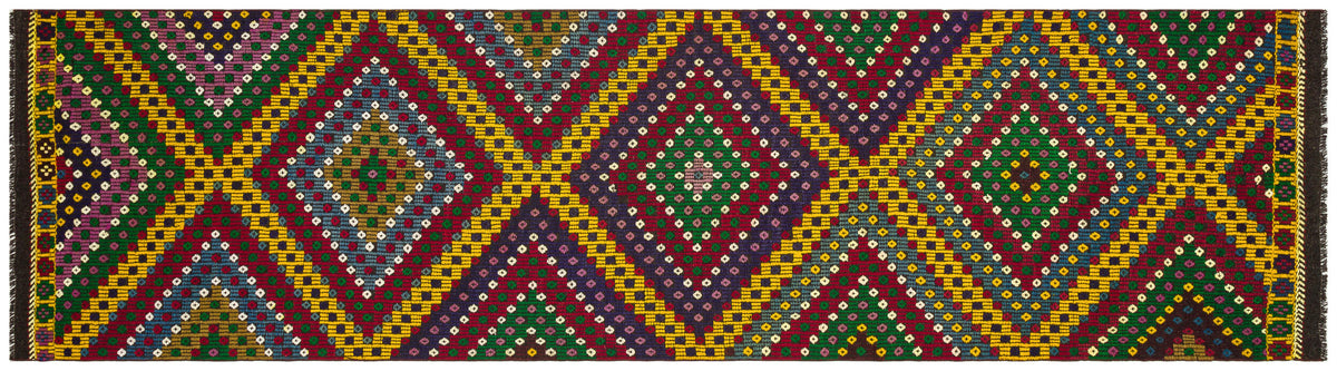 Geometric Over Dyed Kilim Rug 3&#39;1&#39;&#39; x 11&#39;3&#39;&#39; ft 93 x 344 cm