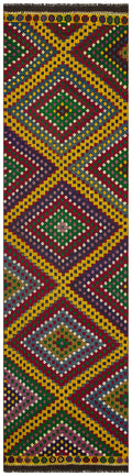 Geometric Over Dyed Kilim Rug 3'1'' x 11'3'' ft 93 x 344 cm