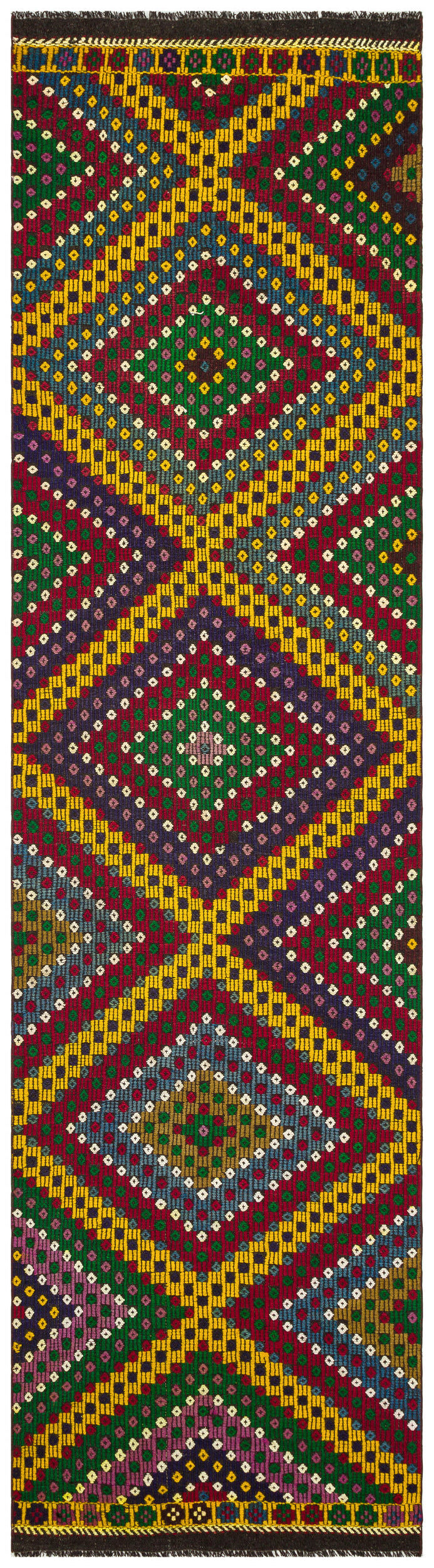 Geometric Over Dyed Kilim Rug 3&#39;1&#39;&#39; x 11&#39;3&#39;&#39; ft 93 x 344 cm