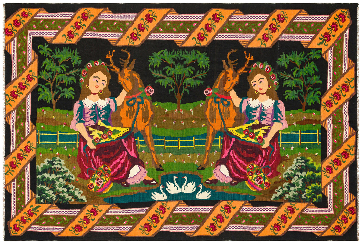 Karabakh Black Kilim Rug 6&#39;1&#39;&#39; x 9&#39;1&#39;&#39; ft 185 x 278 cm