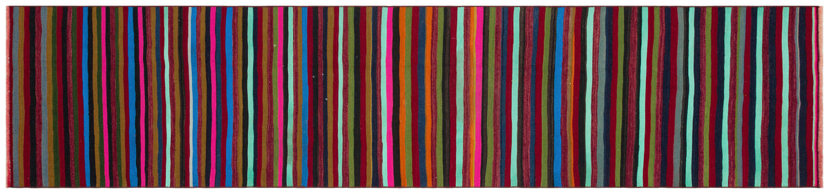 Striped Over Dyed Kilim Rug 2&#39;7&#39;&#39; x 11&#39;2&#39;&#39; ft 80 x 341 cm