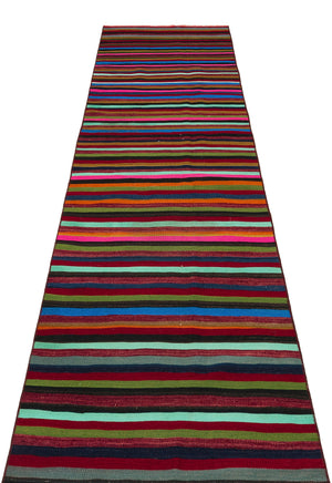 Striped Over Dyed Kilim Rug 2'7'' x 11'2'' ft 80 x 341 cm