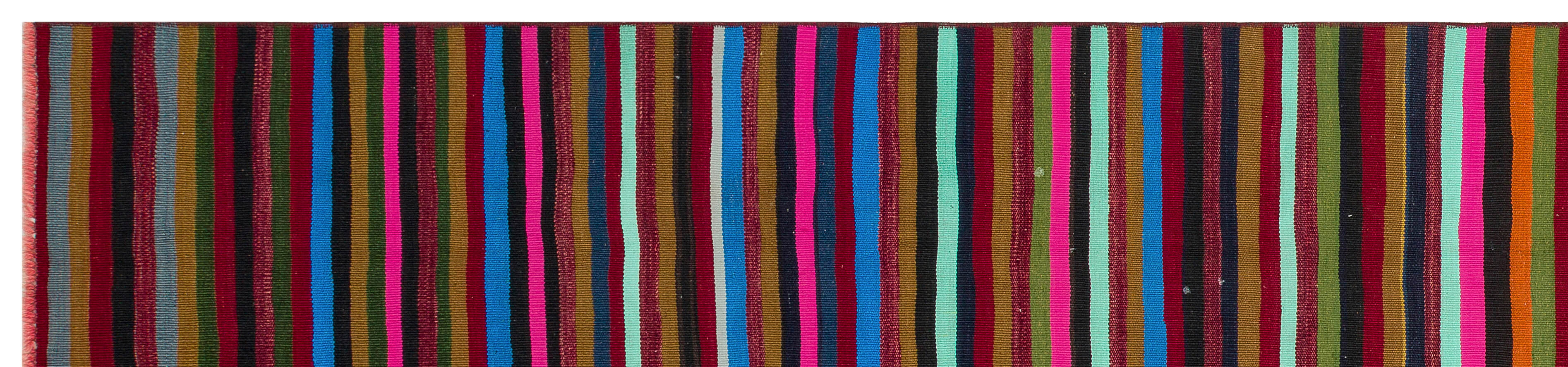 Striped Over Dyed Kilim Rug 2'7'' x 11'2'' ft 80 x 341 cm