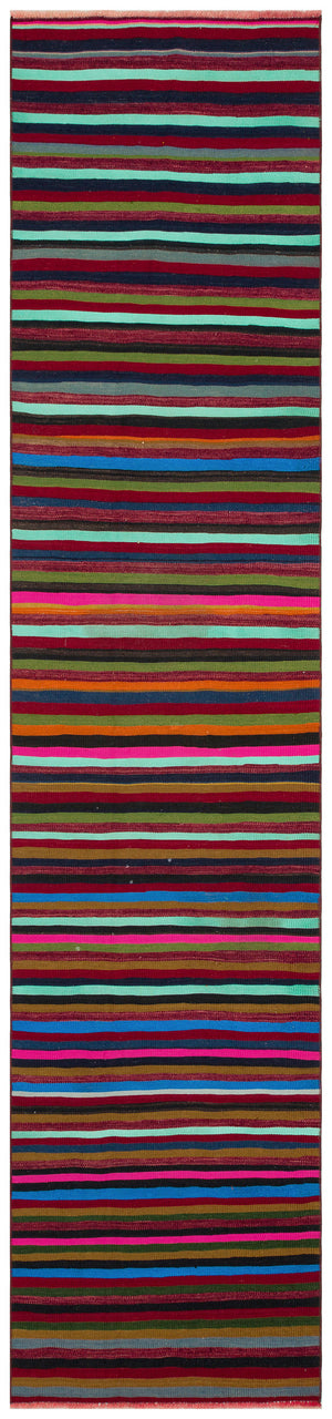 Striped Over Dyed Kilim Rug 2'7'' x 11'2'' ft 80 x 341 cm