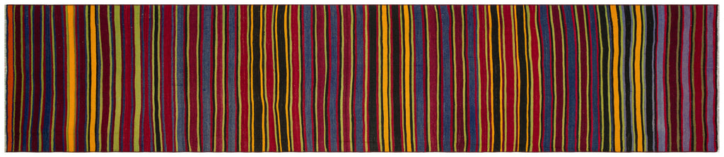 Striped Over Dyed Kilim Rug 2'9'' x 13'2'' ft 84 x 402 cm