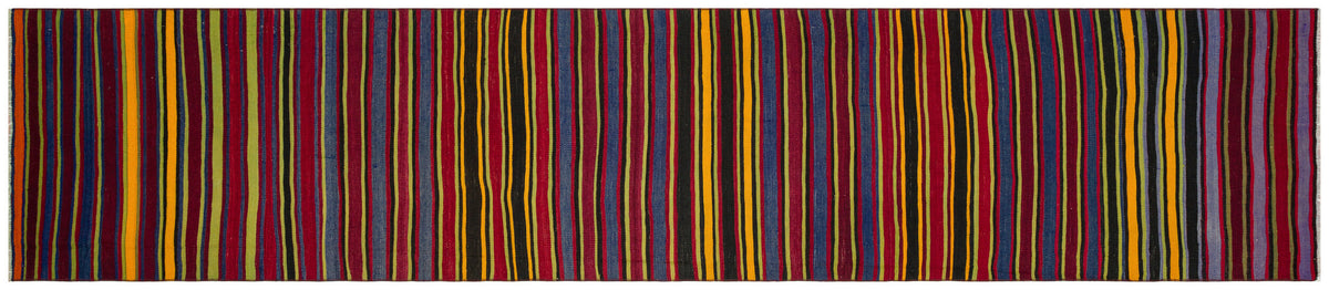 Striped Over Dyed Kilim Rug 2&#39;9&#39;&#39; x 13&#39;2&#39;&#39; ft 84 x 402 cm