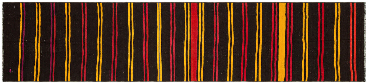 Striped Over Dyed Kilim Rug 2&#39;10&#39;&#39; x 12&#39;11&#39;&#39; ft 86 x 394 cm