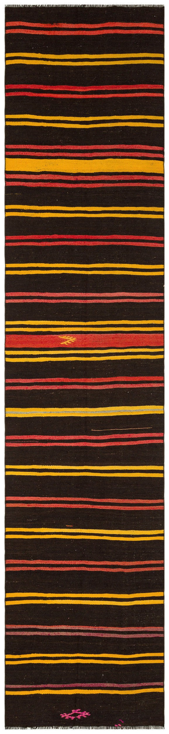 Striped Over Dyed Kilim Rug 2&#39;11&#39;&#39; x 12&#39;9&#39;&#39; ft 88 x 388 cm