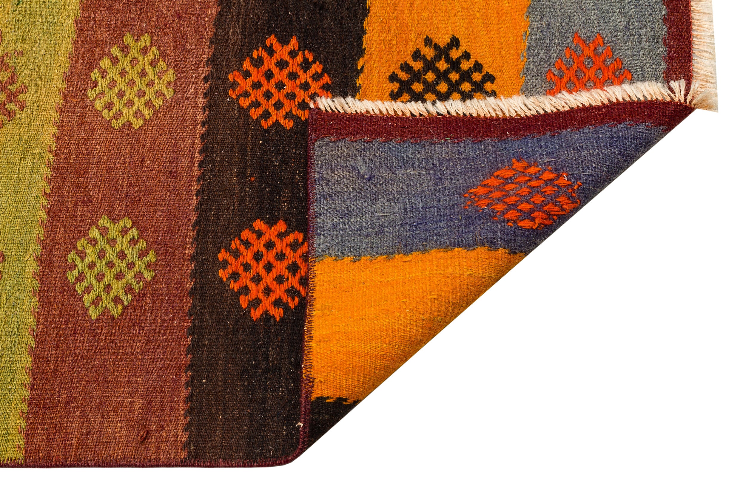 Geometric Over Dyed Kilim Rug 2'6'' x 9'1'' ft 75 x 276 cm